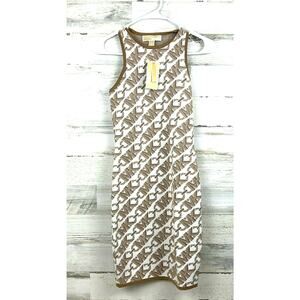 Michael Kors Women’s XXS Tan Empire Logo Jacquard Tank Stretch Mini Dress NEW